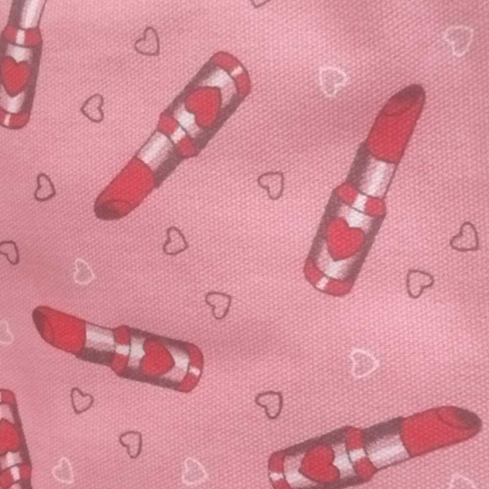 Sourpuss Canvas Carry All Tote Bag Pink with Red Lipsticks & Hearts New - Picture 7 of 9